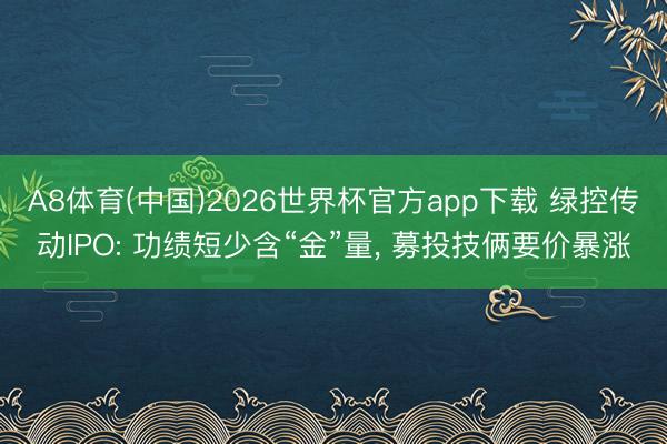 A8体育(中国)2026世界杯官方app下载 绿控传动IPO: 功绩短少含“金”量， 募投技俩要价暴涨
