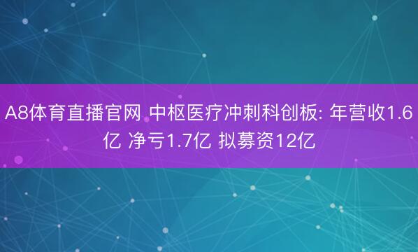 A8体育直播官网 中枢医疗冲刺科创板: 年营收1.6亿 净亏1.7亿 拟募资12亿