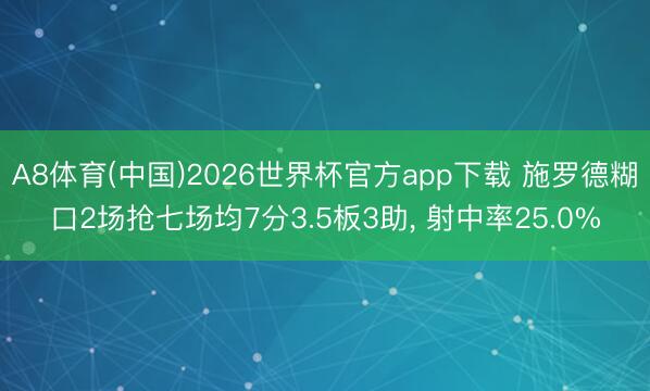 A8体育(中国)2026世界杯官方app下载 施罗德糊口2场抢七场均7分3.5板3助， 射中率25.0%