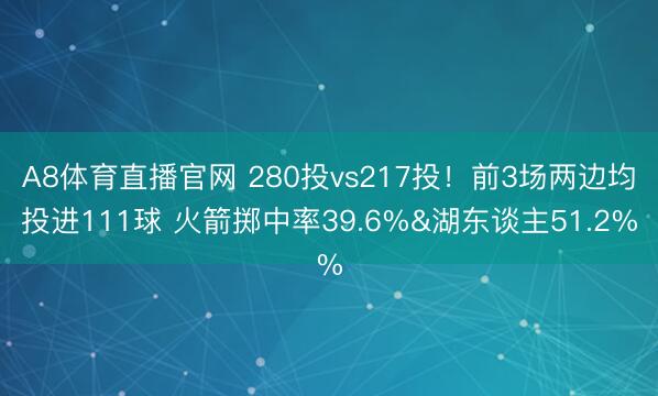 A8体育直播官网 280投vs217投！前3场两边均投进111球 火箭掷中率39.6%&湖东谈主51.2%