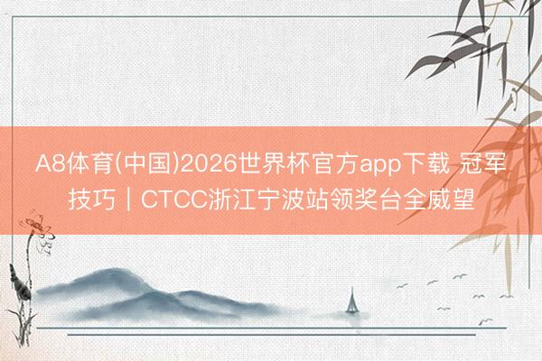 A8体育(中国)2026世界杯官方app下载 冠军技巧|CTCC浙江宁波站领奖台全威望